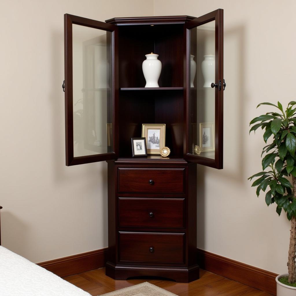 Corner Display Cabinet for Urns in a Bedroom