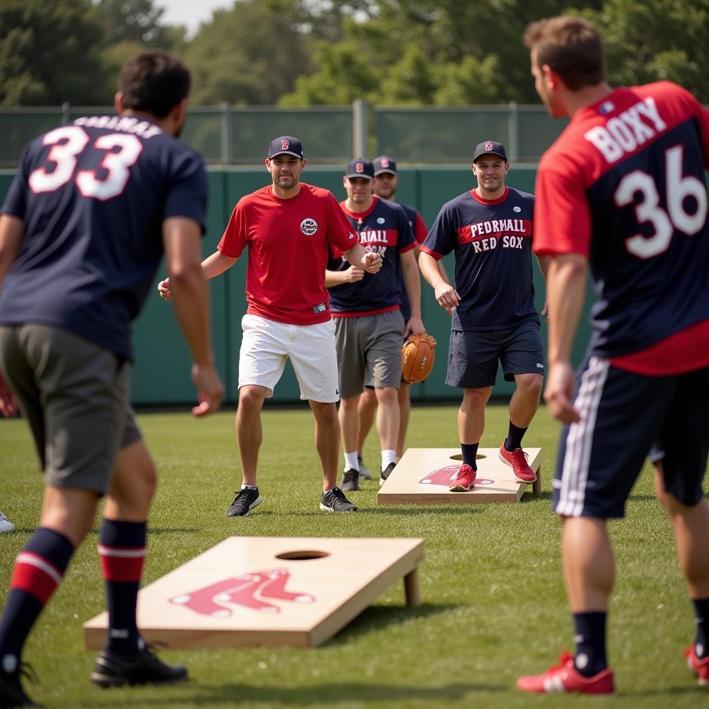 Red Sox Fans Playing Cornhole