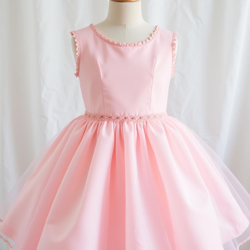 A pastel pink cotton candy LA dress with a flowing skirt and delicate lace details.