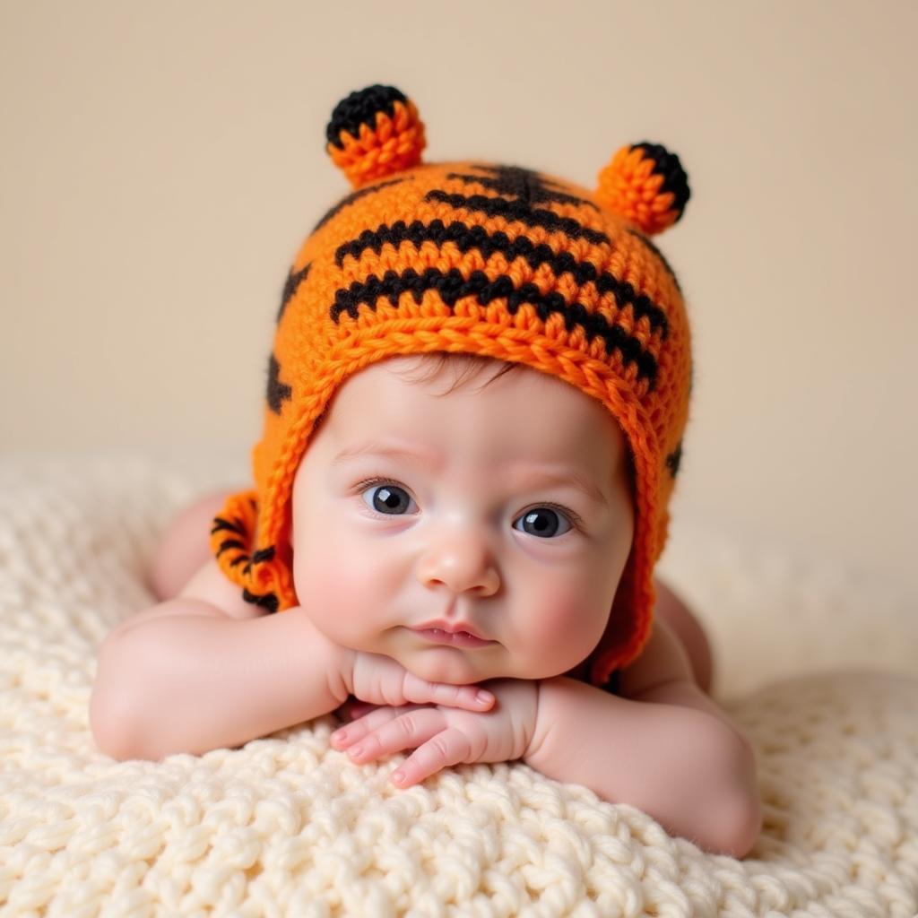 Crochet tiger hat for a newborn baby