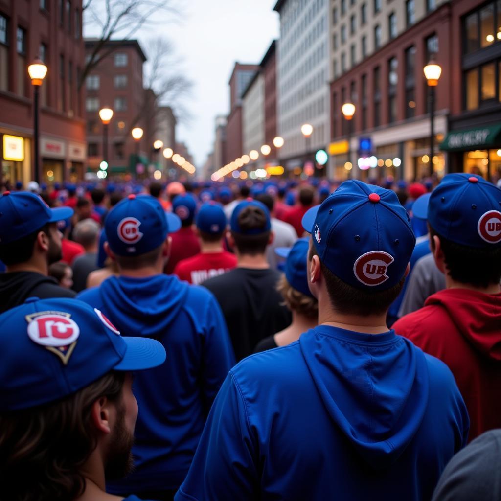 Cubs Fans Celebrating in 2016 World Series Hats