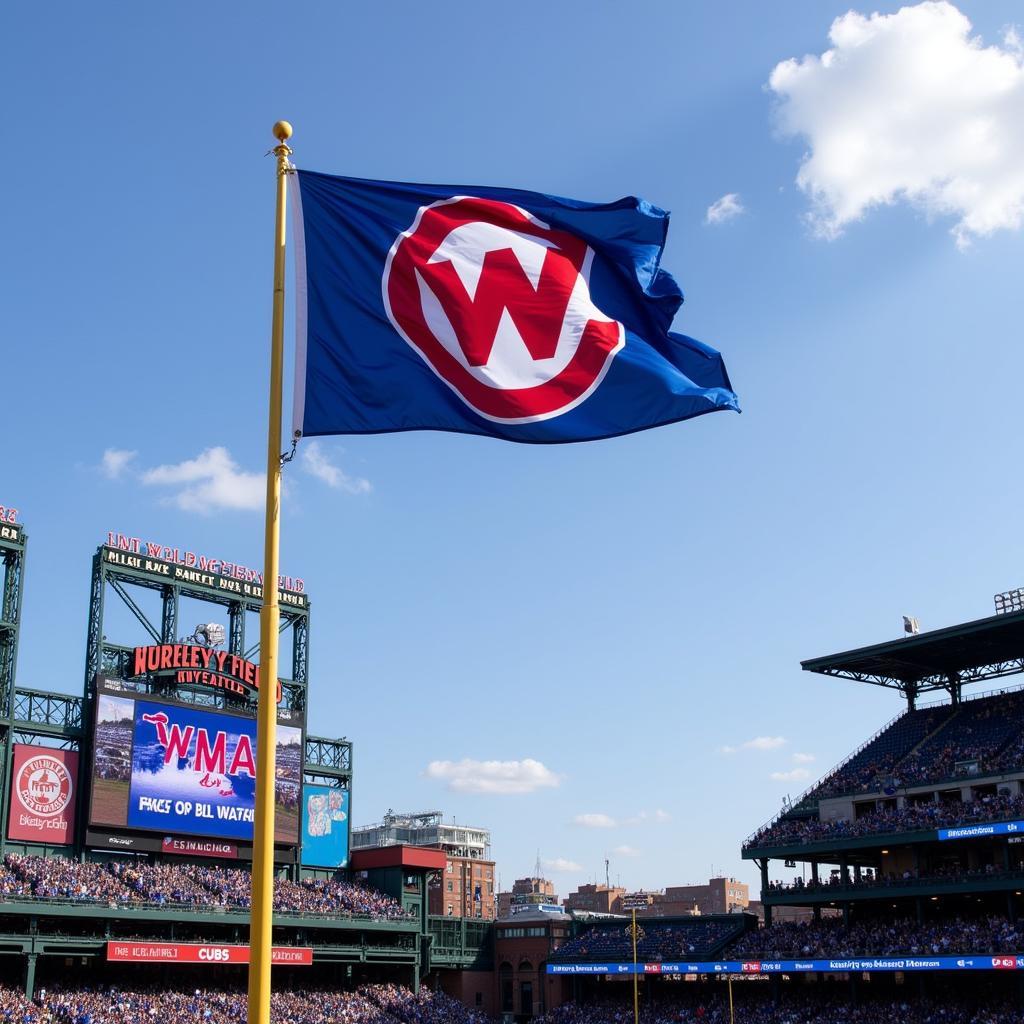 Cubs Flag Flying at Wrigley Field