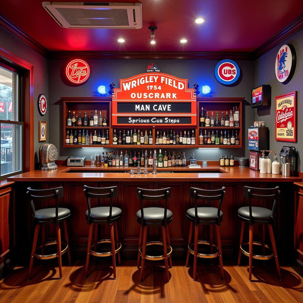 Cubs Metal Sign in a Themed Man Cave