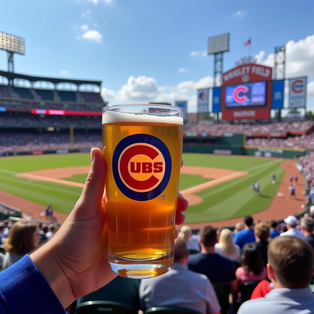 Enjoying a Cold Beverage in a Cubs Pint Glass at Wrigley Field