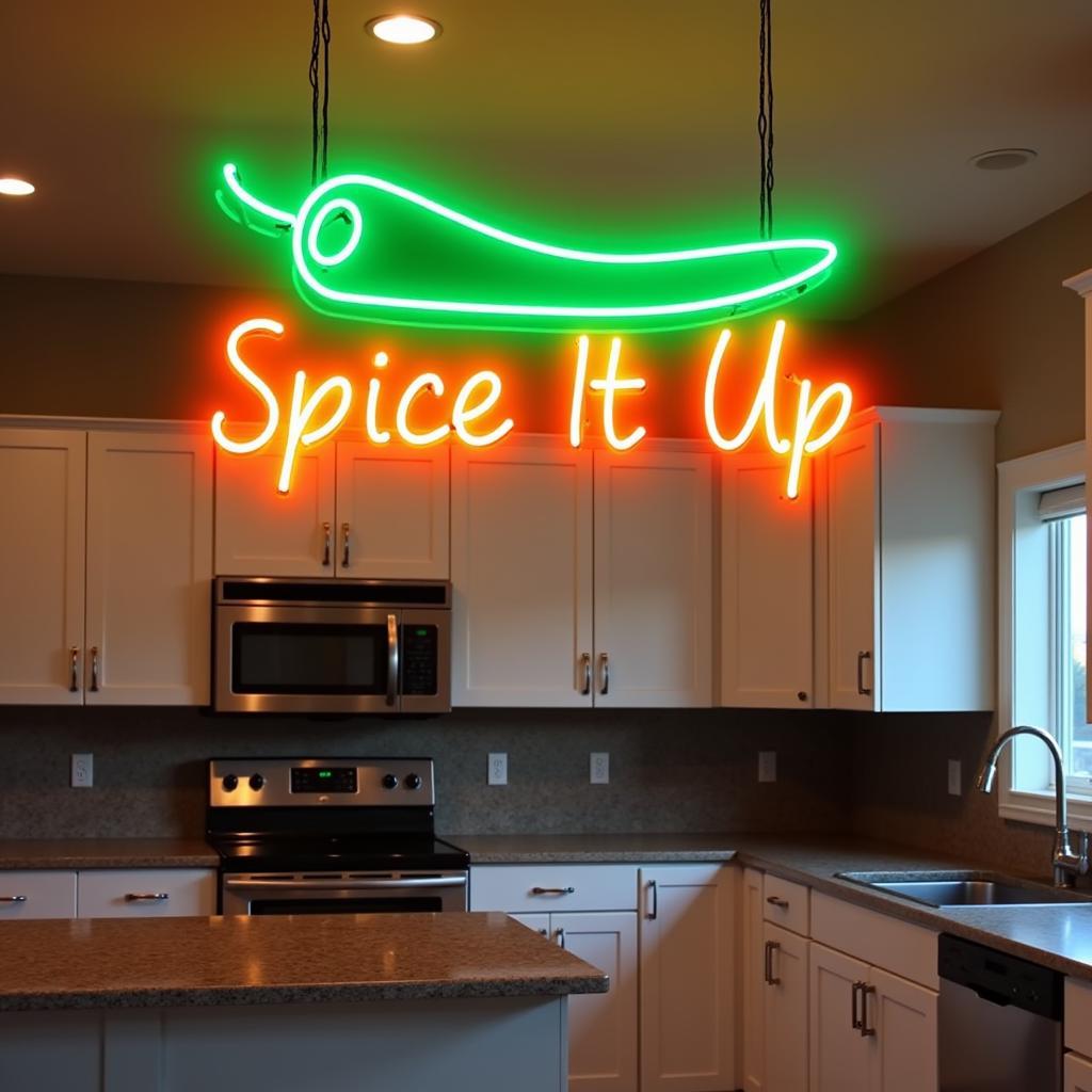 Custom Chilis Neon Sign in a Kitchen