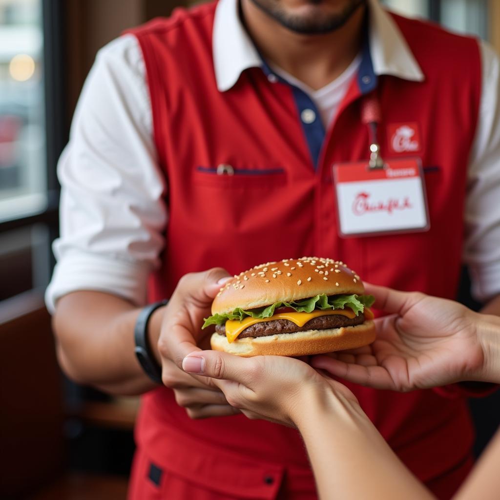 Customer Receiving Food at Chick-fil-A