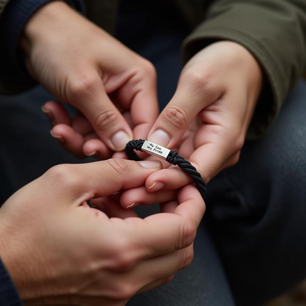 Dad Giving Son a Bracelet