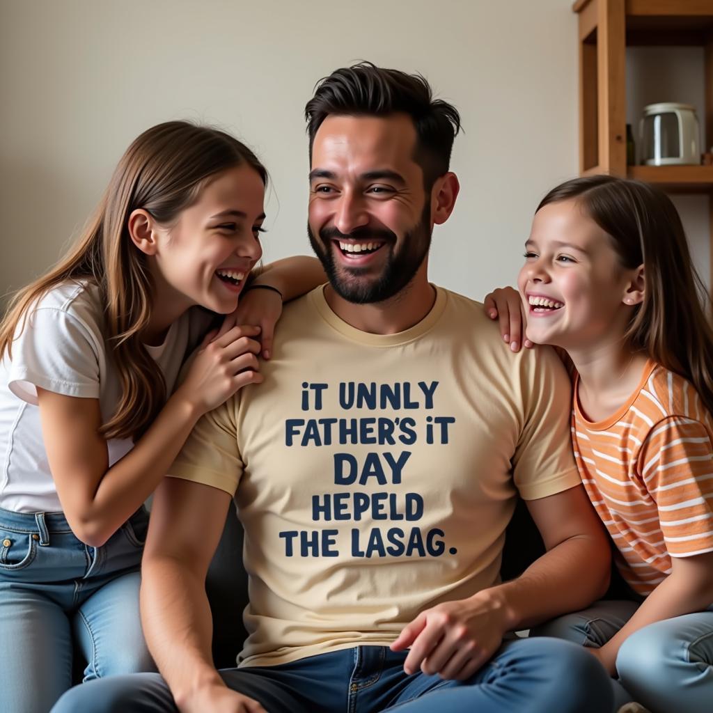 Dad Wearing Funny T-Shirt with Kids