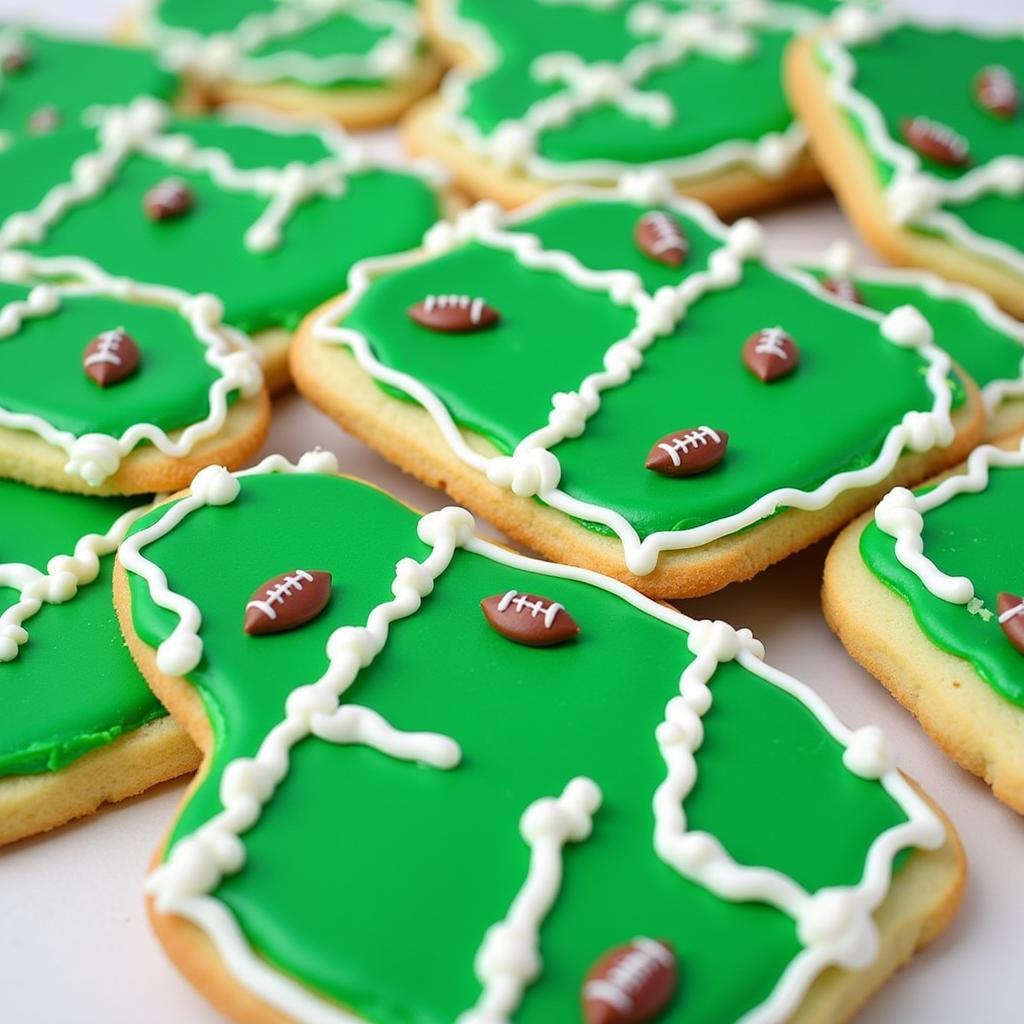 Decorated Football Field Cookies Close Up