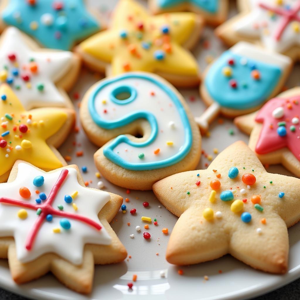 Decorated New Years Cookies with Icing and Sprinkles