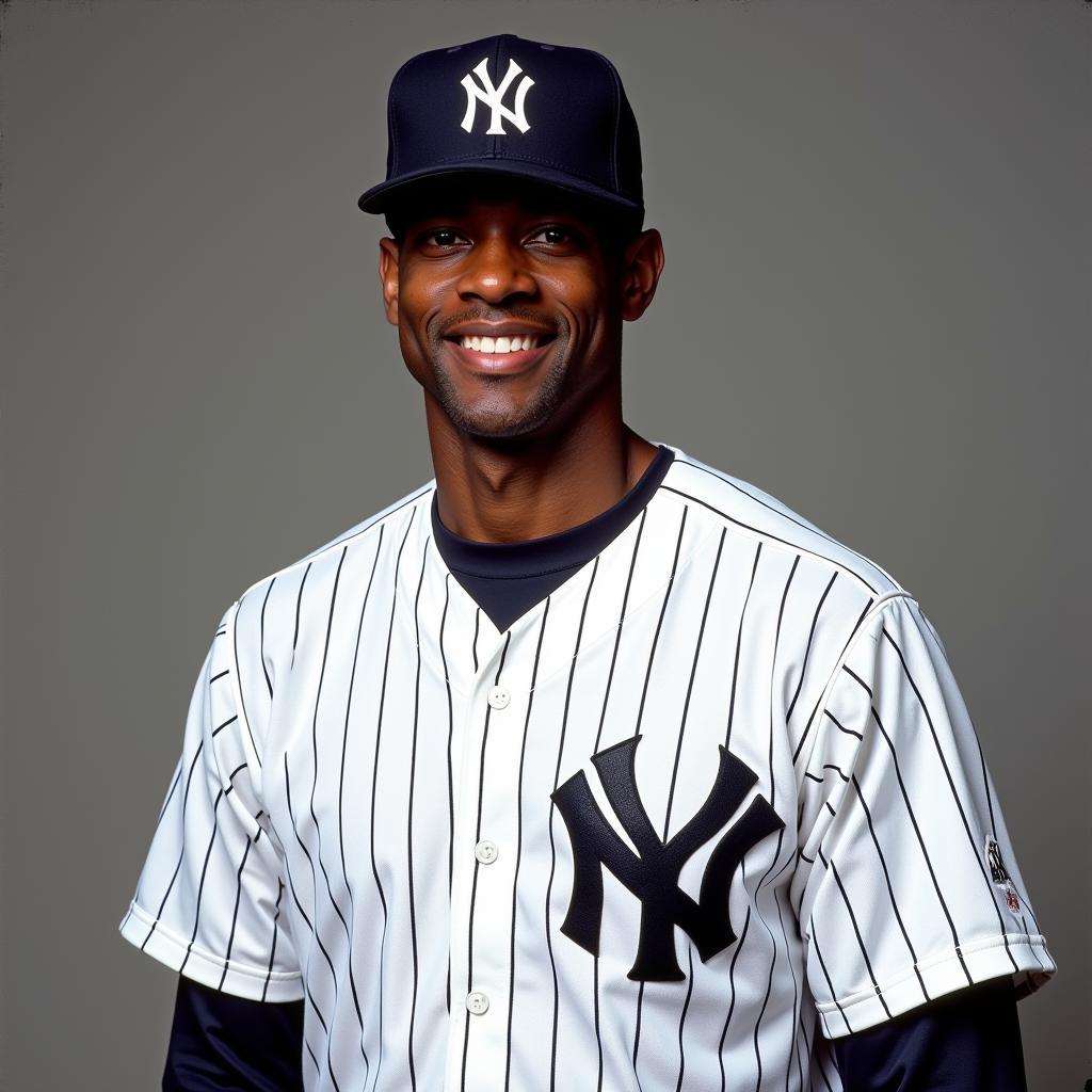 Deion Sanders in his New York Yankees pinstripes