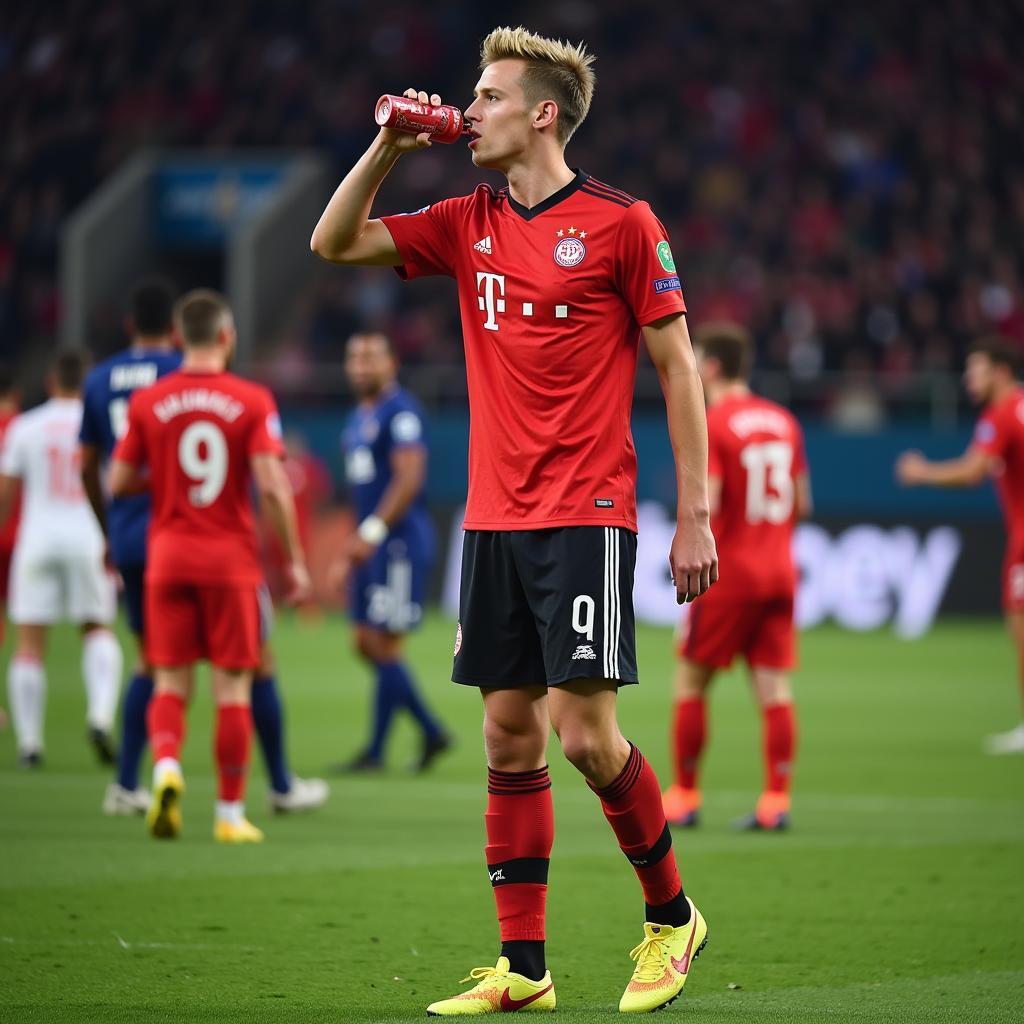 De Jong hydrating with a fountain energy drink mid-game