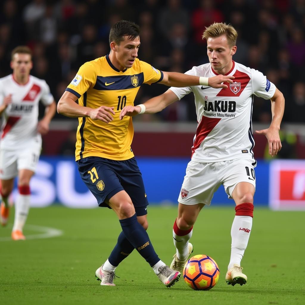 Frenkie de Jong coordinating with teammates through precise passing and communication.