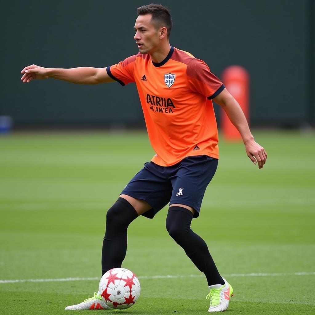 Frenkie de Jong practicing passing drills with intensity and focus.