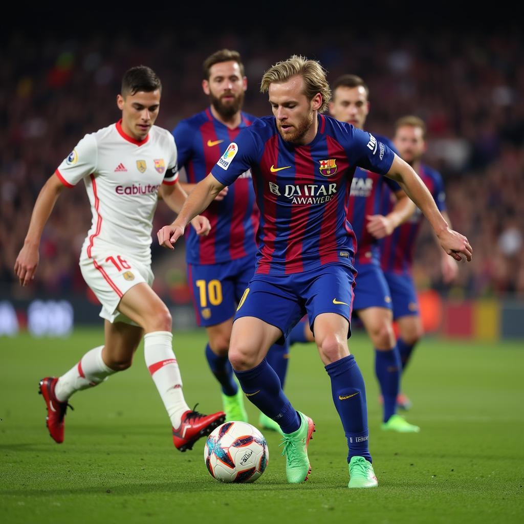 De Jong demonstrating exceptional ball control and dribbling skills in a midfield duel