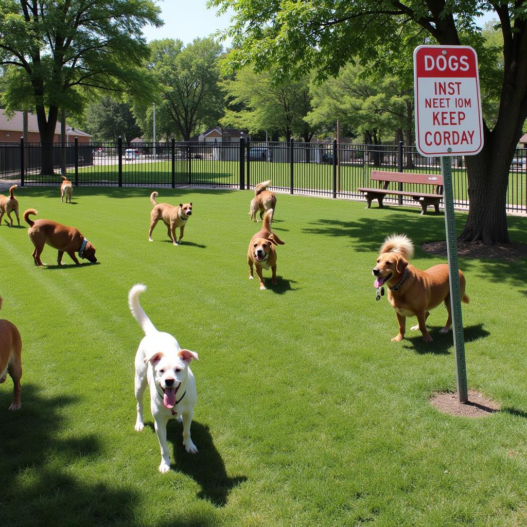 Fenced Designated Dog Park Area with Dogs Playing