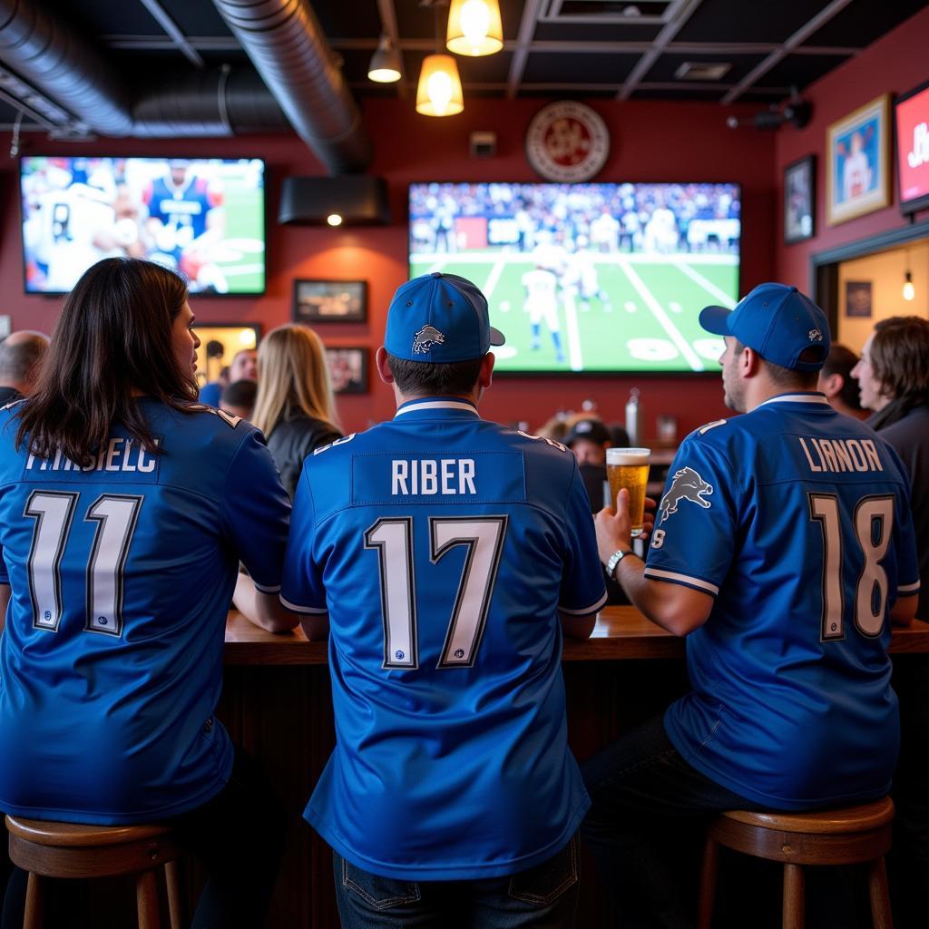 Detroit Lions fans watching a game at a Boston sports bar