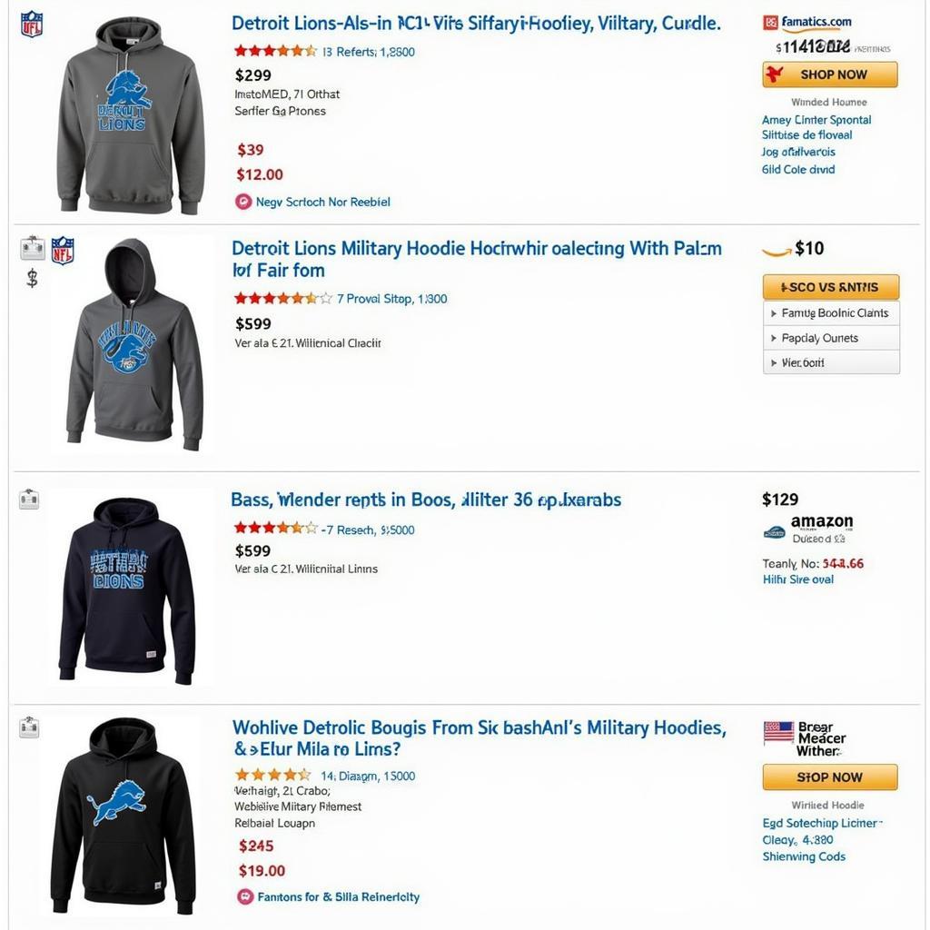 Detroit Lions Military Hoodies from Different Online Retailers