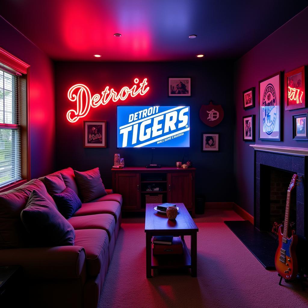 Detroit Tigers Neon Sign in a Man Cave