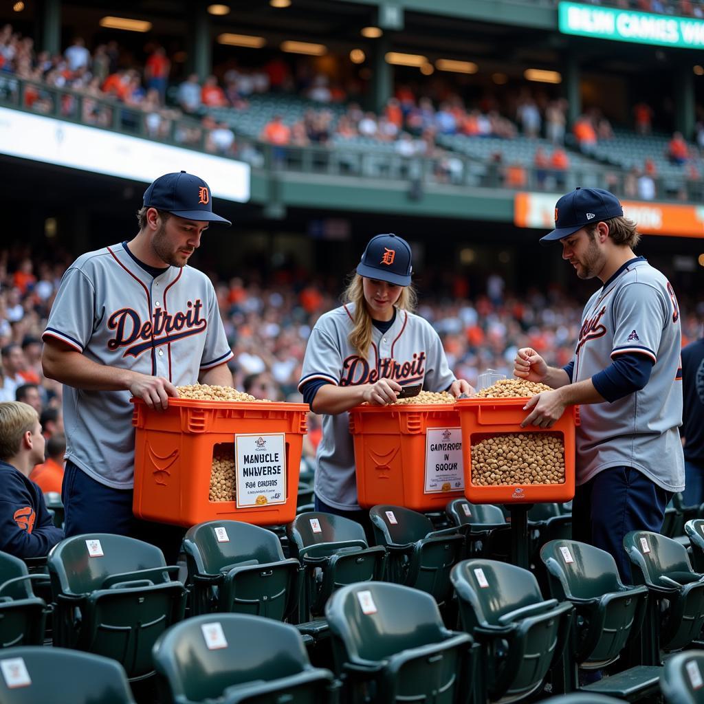 Detroit Tigers peanut vendors selling peanuts at Comerica Park