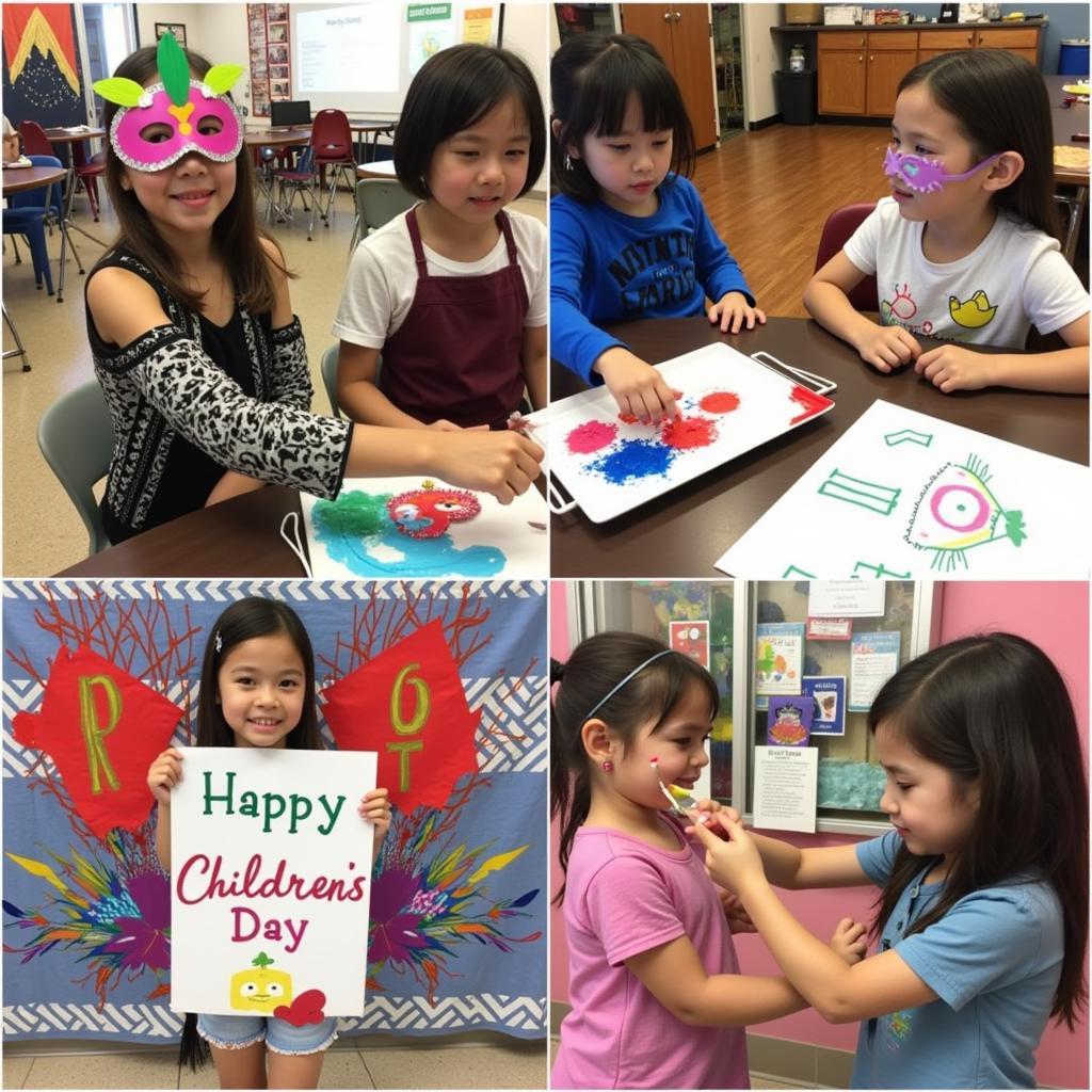 Children Engaging in Art Projects for Dia de los Niños