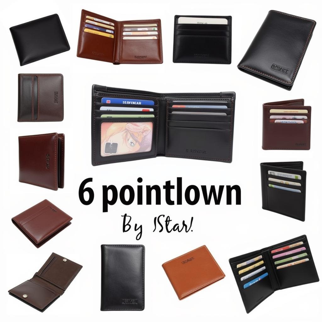 Various styles of six point star wallets, showcasing different materials, colors, and sizes.