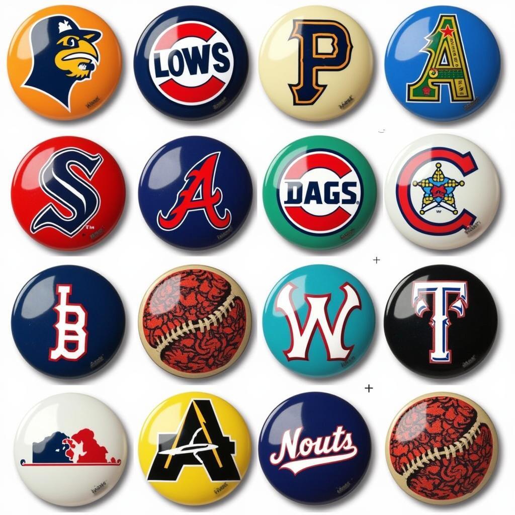 Variety of baseball knob decals showcasing different designs, colors, and team logos.