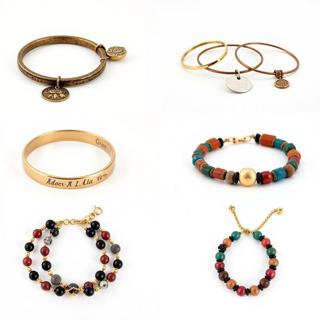 A showcase of different bracelet lot styles: vintage, modern, beaded, charm, and bangles.