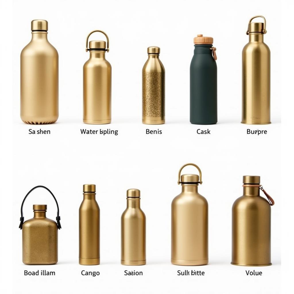 Different brass water bottles designs and sizes