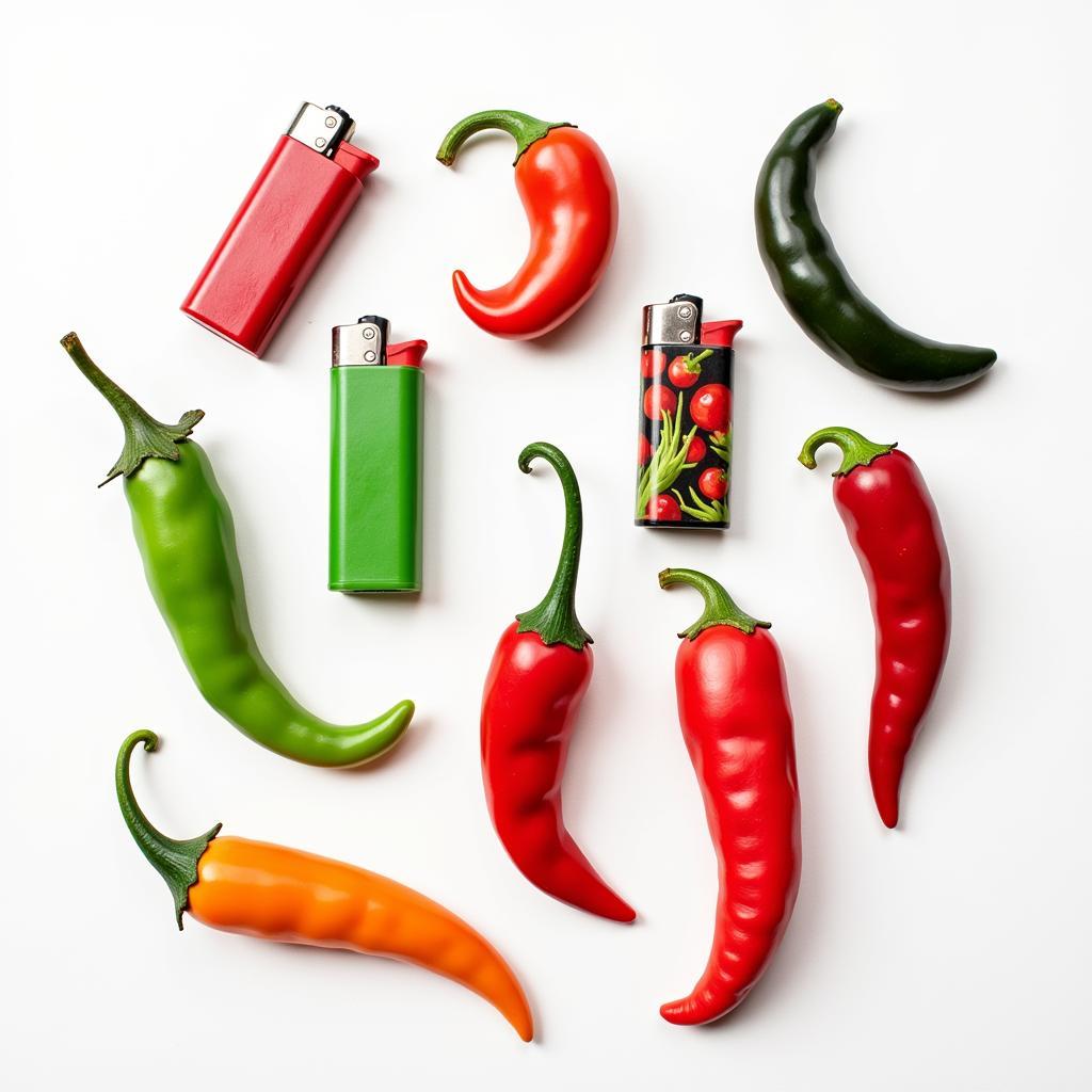 Different Chilli Pepper Lighters: A variety of chilli pepper lighters showcasing different chilli types and designs.