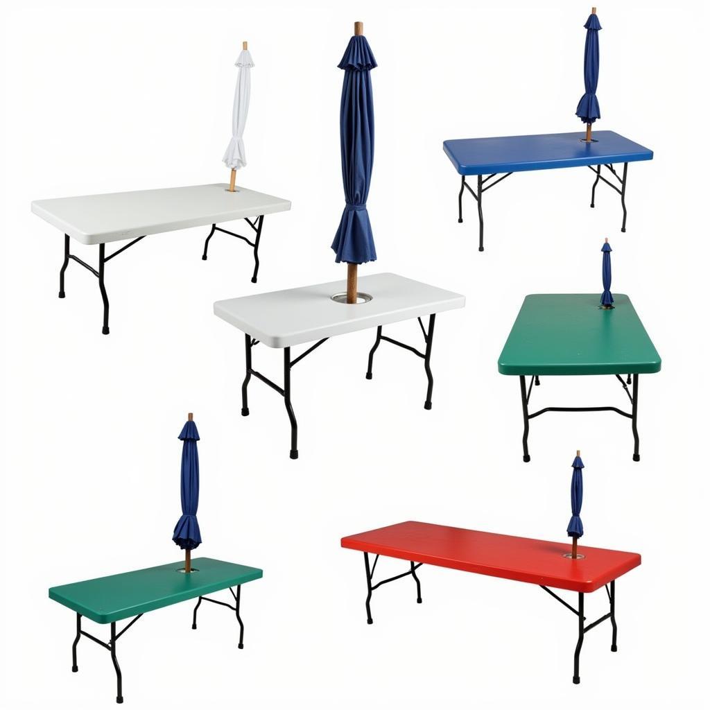 Different Colors of Plastic Folding Tables with Umbrella Holes