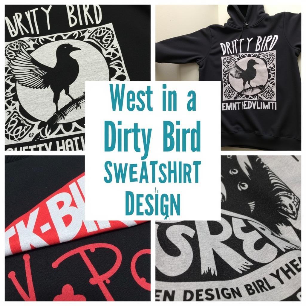 Various dirty bird sweatshirt designs showcasing different styles