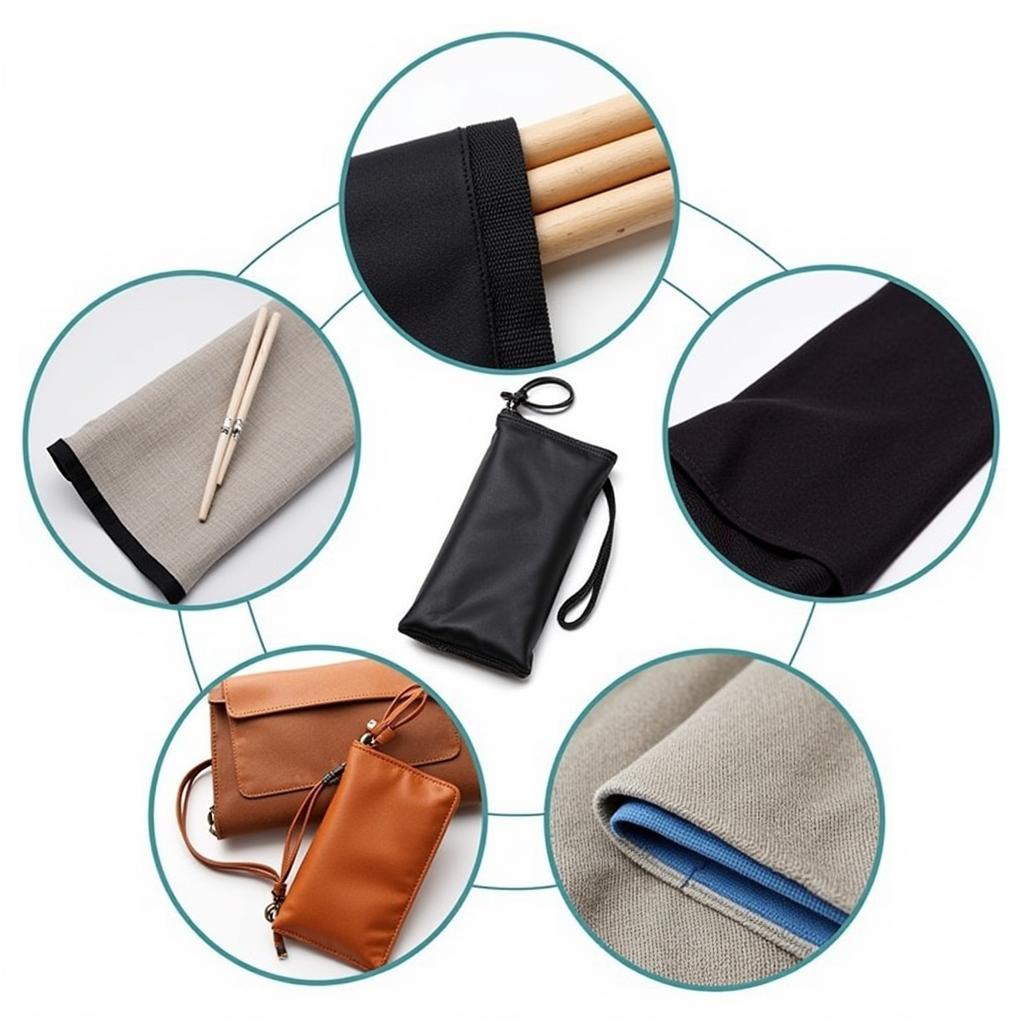 Various materials used in drumstick bag construction