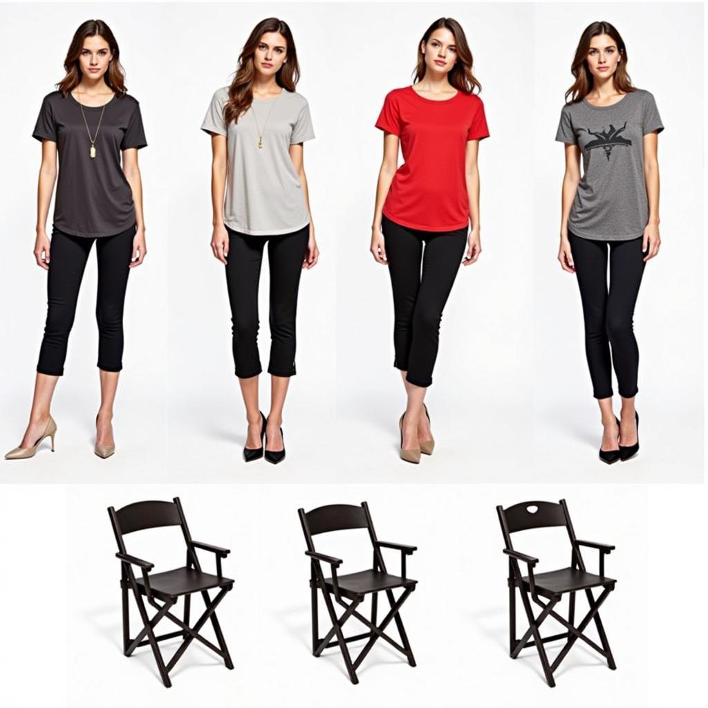 Different styles of folding chair tee shirts showcased on models