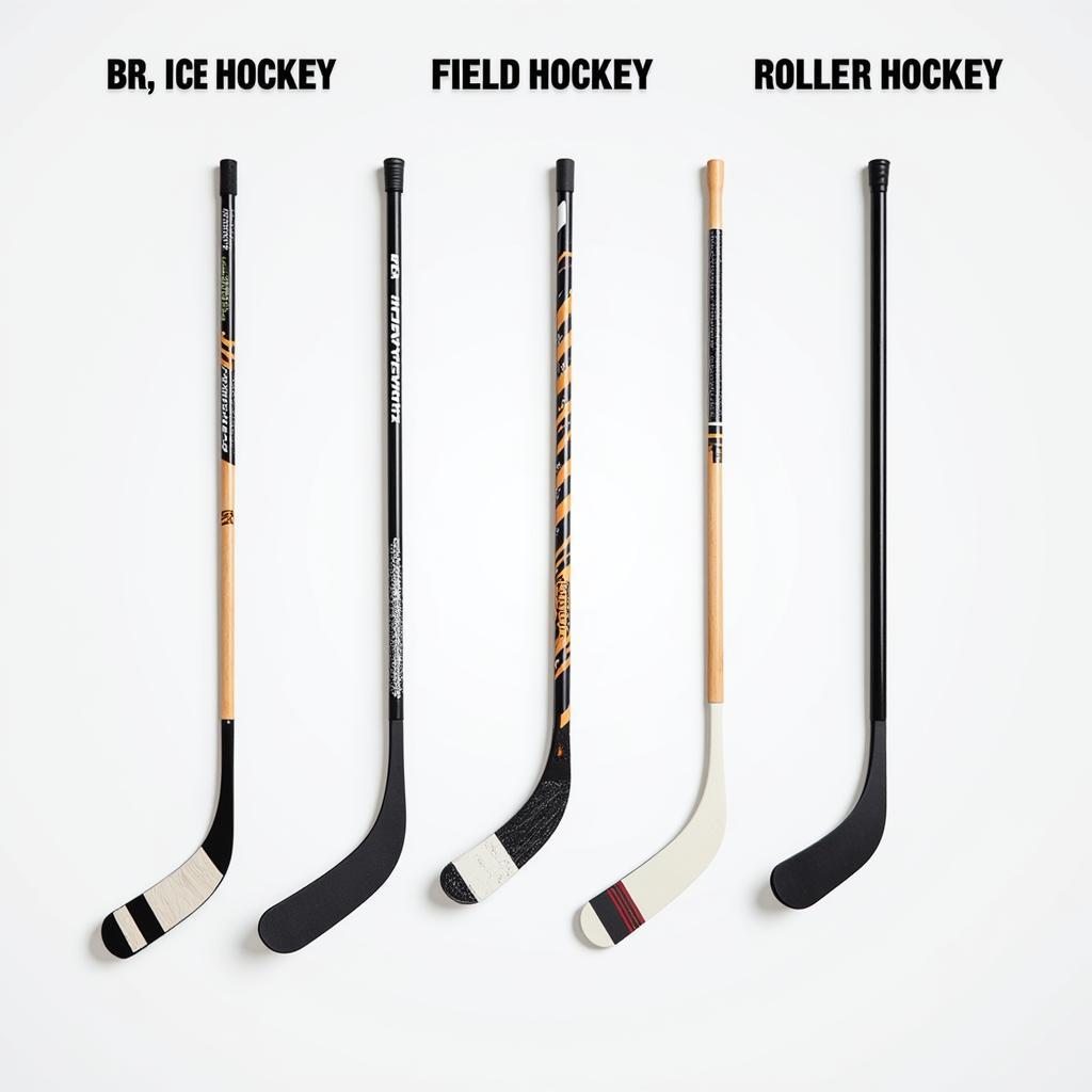 Various hockey sticks for different types of hockey