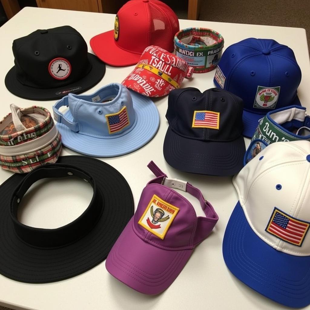 Various styles of Juneteenth hats displayed on a table