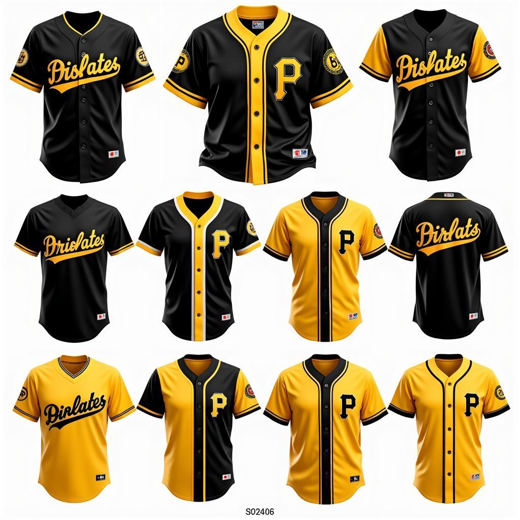 Various styles of black and yellow baseball jerseys