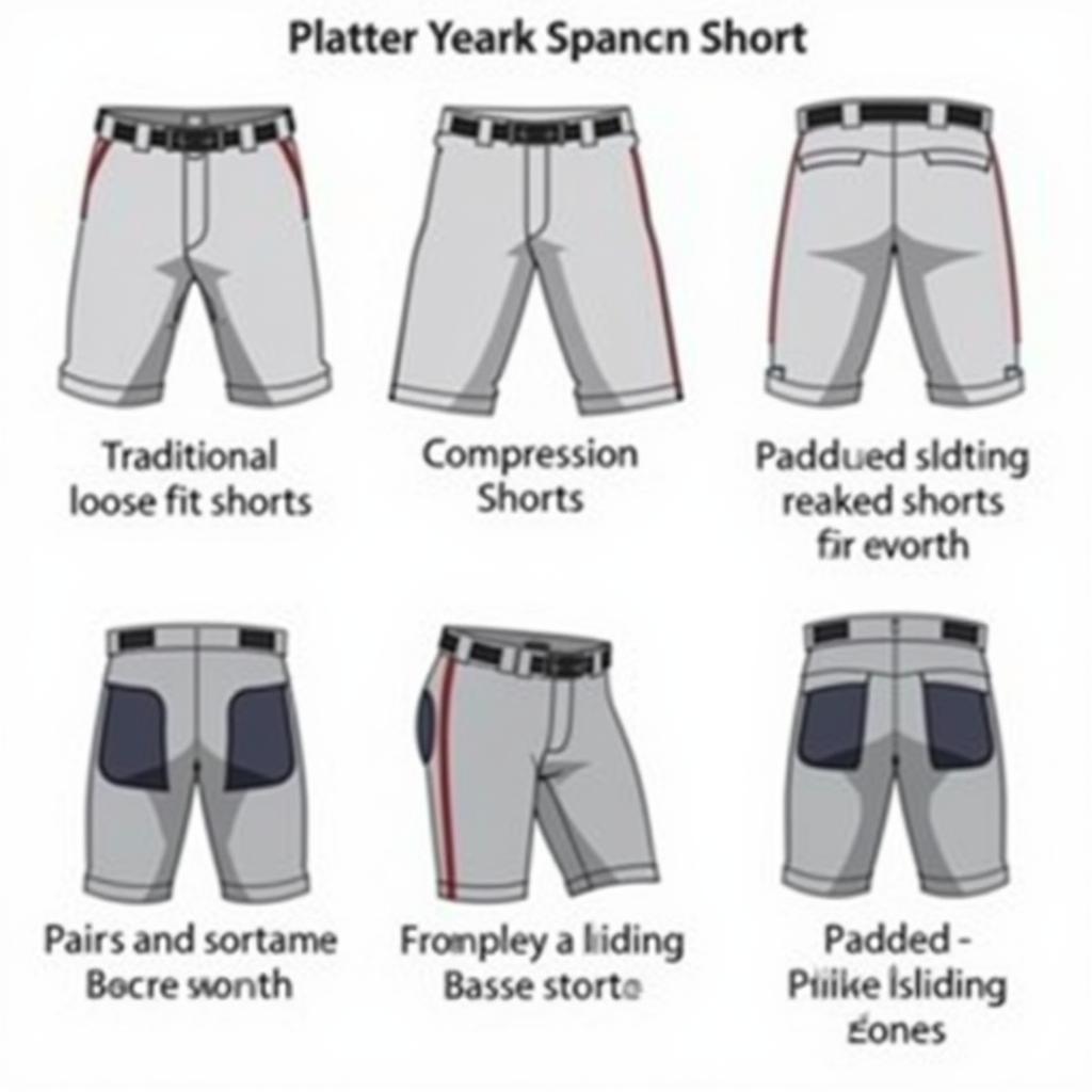 Various styles of baseball batting shorts displayed