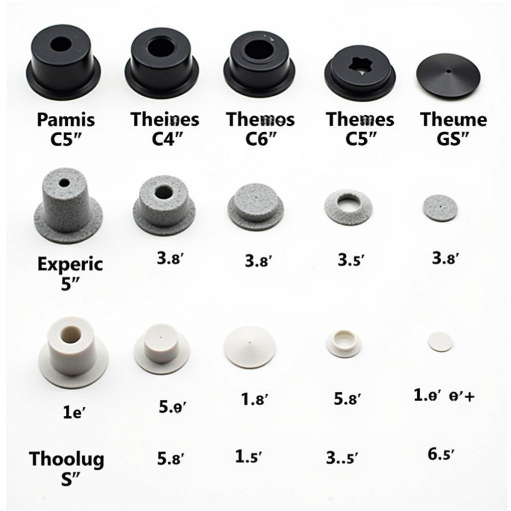 Various types of folding chair leg caps displayed