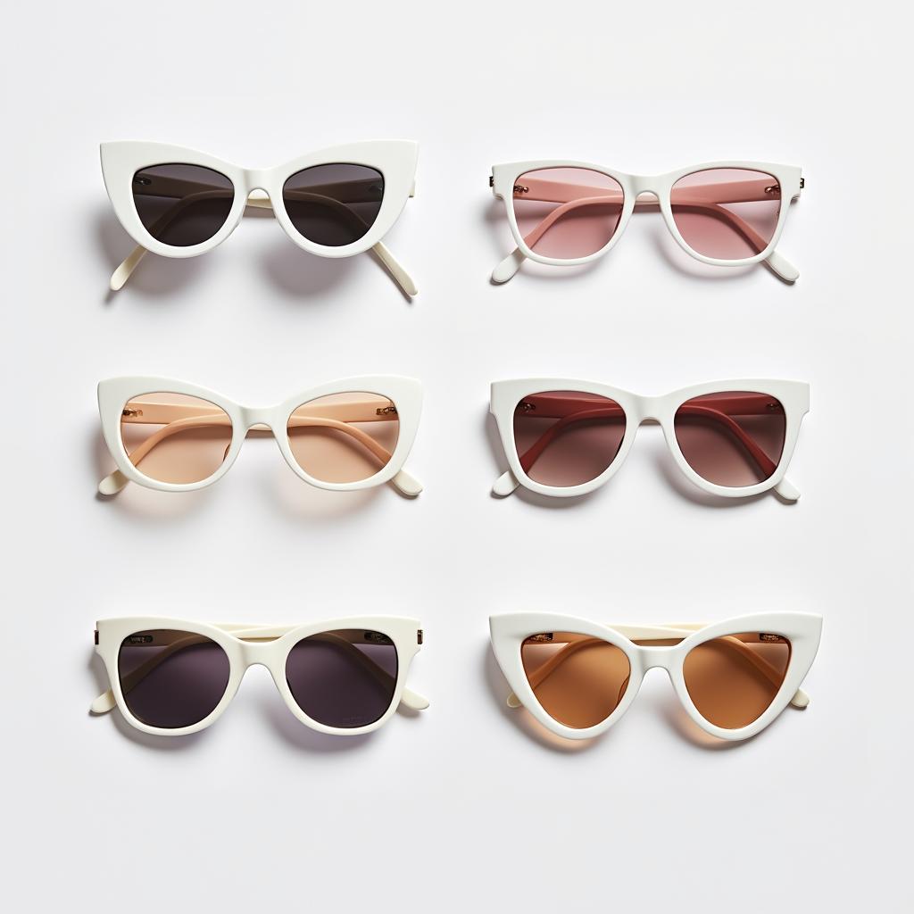 Variety of white Barbie sunglasses styles showcased on a table