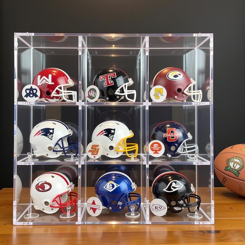 Display Case with Pocket Size NFL Helmets