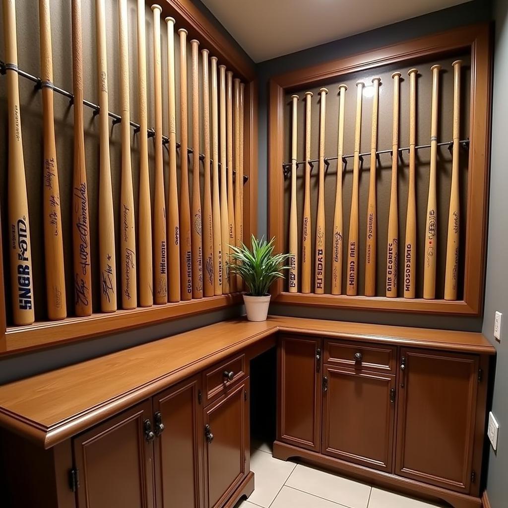 Displaying autographed baseball bats in a dedicated room