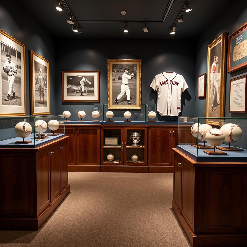 Various Joe DiMaggio memorabilia displayed in a dedicated collection.