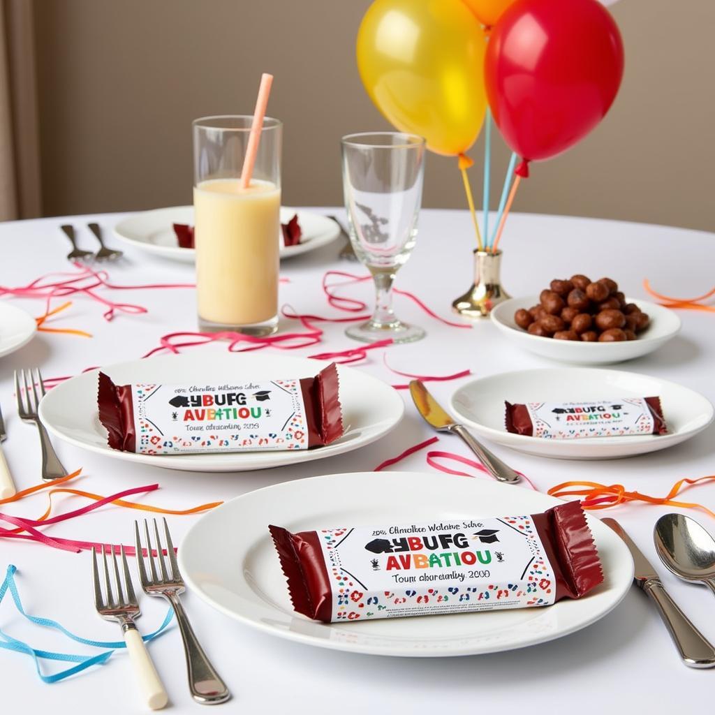 DIY candy bar wrappers as graduation party favors.