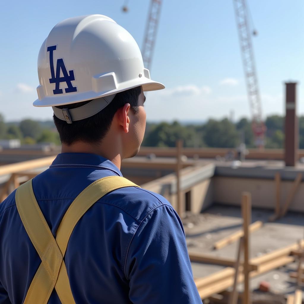 Dodgers Hard Hat on a Construction Site