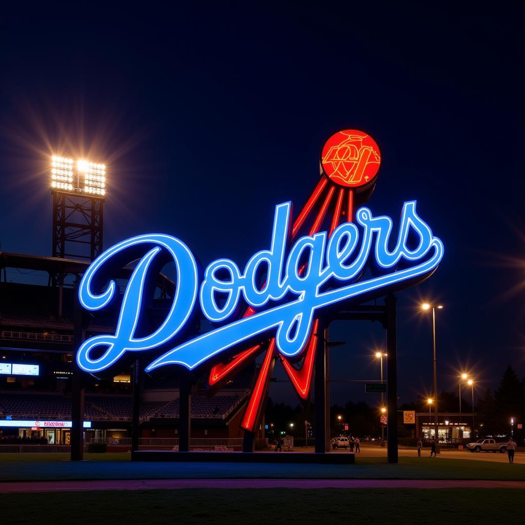 Dodgers Light Up Sign at Night