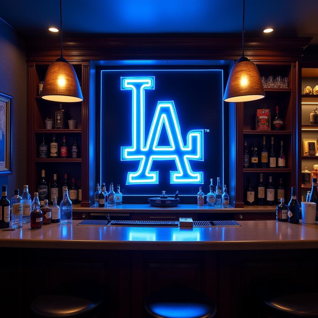 Dodgers Neon Sign in a Home Bar