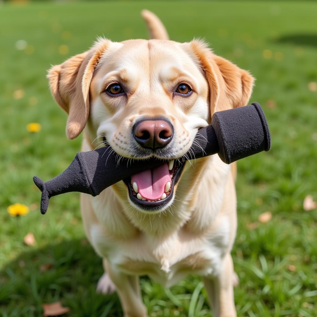 Excited Dog Playing with Stanley Cup Toy