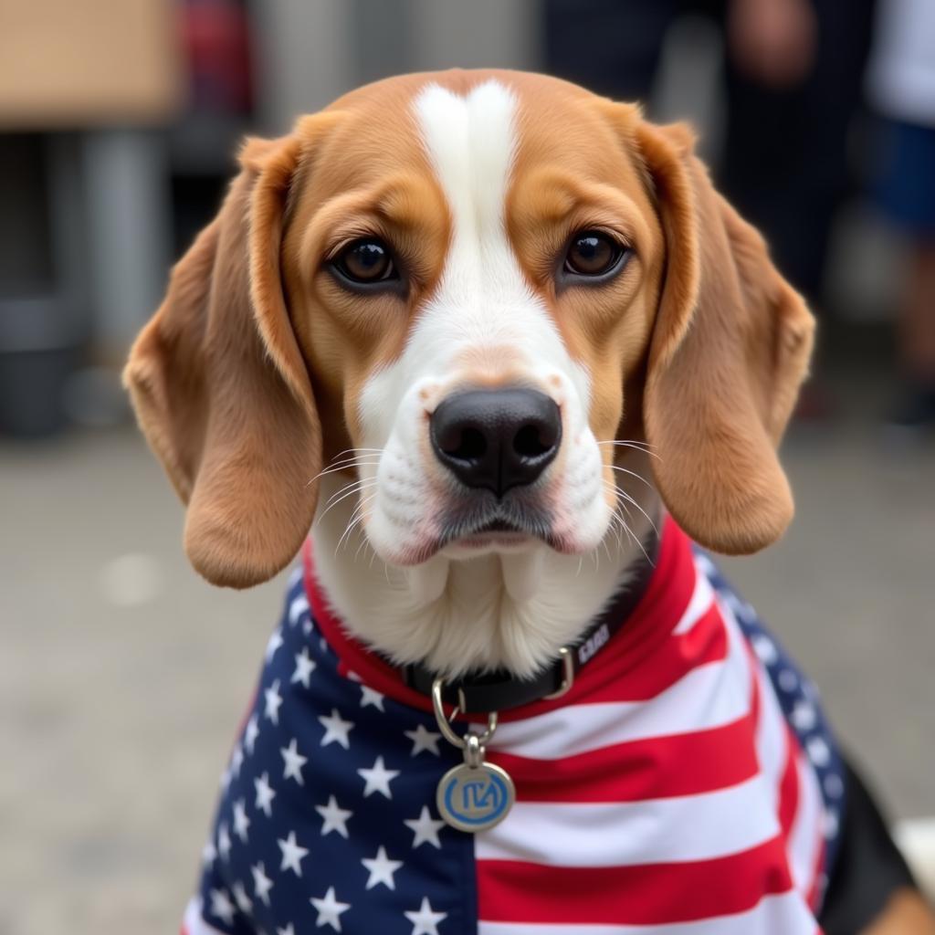 Dog in Patriotic Apparel with ID Tag