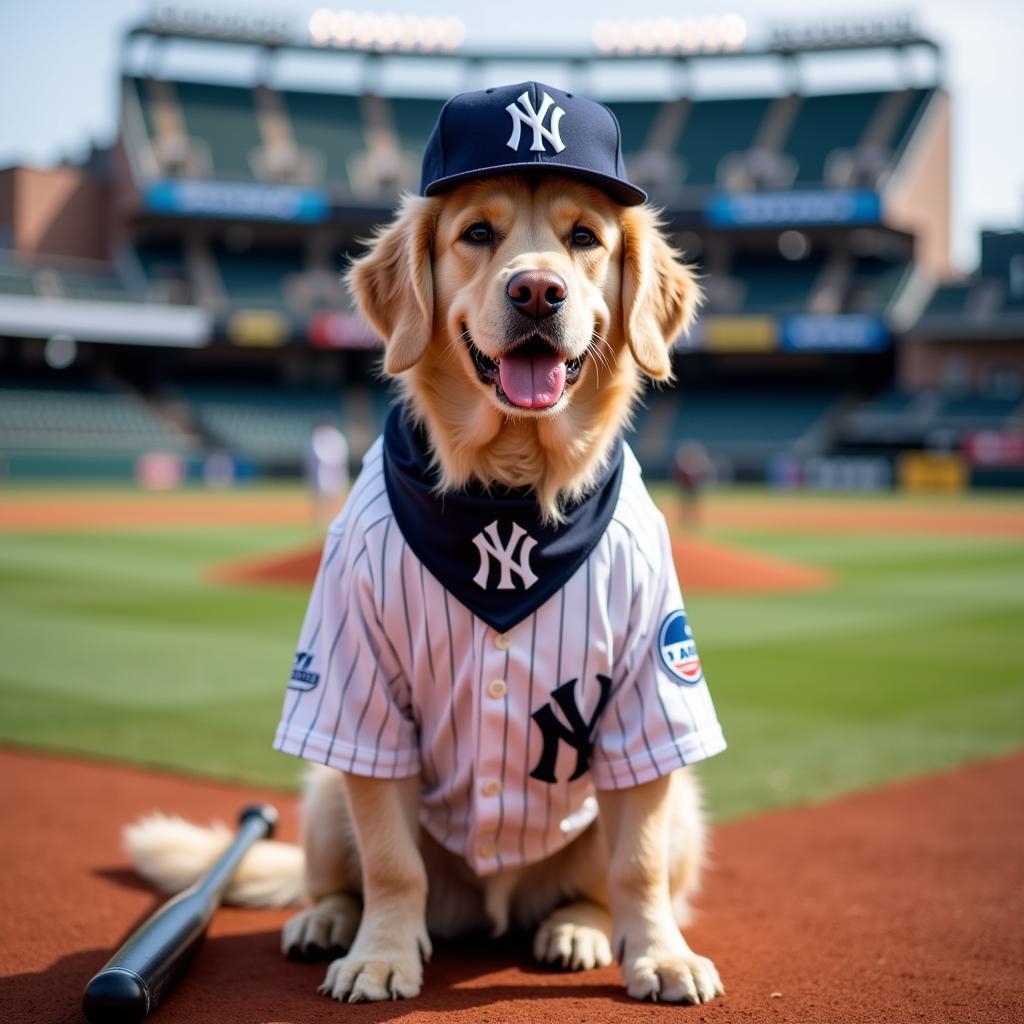 Dog wearing Yankees accessories